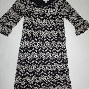 Dress Barn Black and Cream Long Sleeve Dress